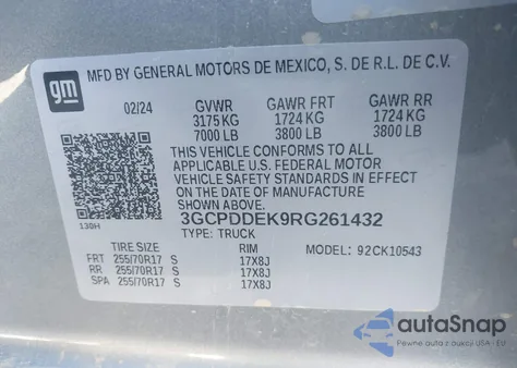 2024 Chevrolet Silverado 1500 4Wd Short Bed Lt from USA, damaged, VIN 3GCPDDEK9RG261432